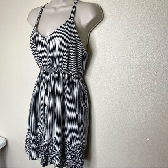 Judith March Stripe Ruffle Racerback Rosette Hem Black White Dress Women Large - Picture 5 of 15